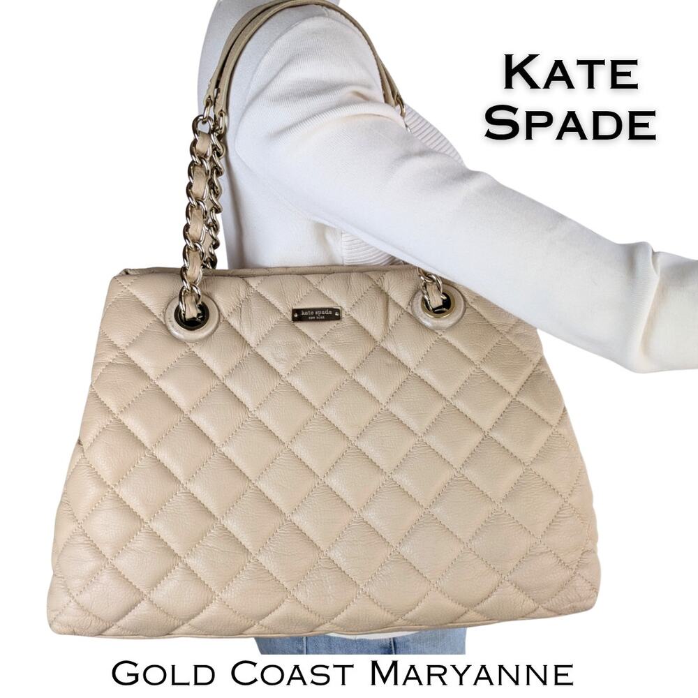 Kate Spade Gold Coast Maryanne Shoulder Bag Beige Quilted Leather Gold Chain